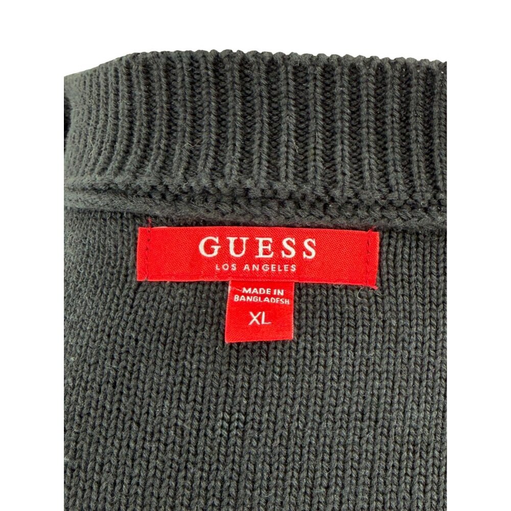 Guess Black V-Neck Logo Knit Sweater XL| Mob Wife Old Money Peppy 90s Minimalist - Picture 13 of 13